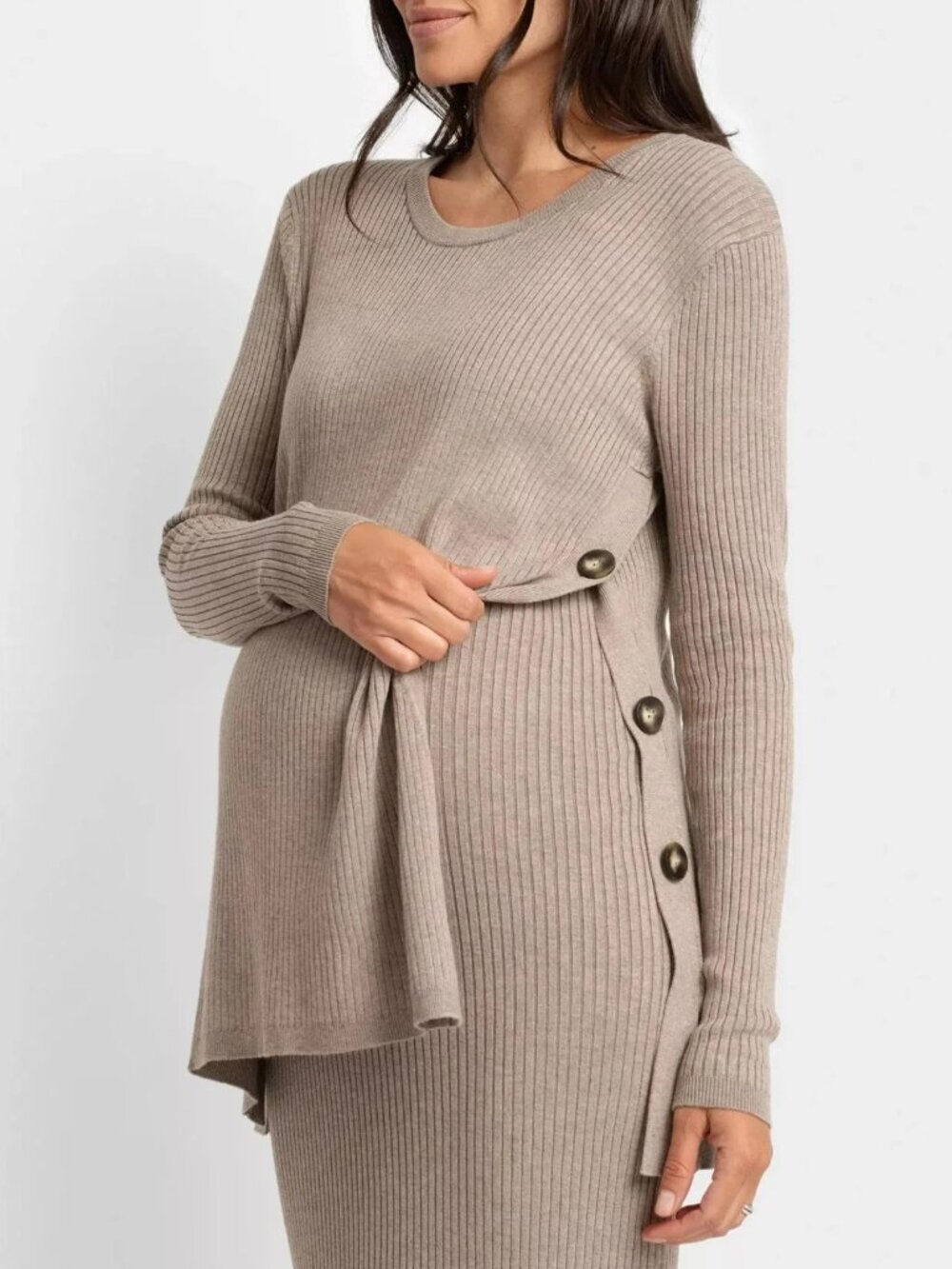 Seraphine Carnelian Rib Knit Maternity Nursing Long Sleeve Top Oatmeal 8 Medium